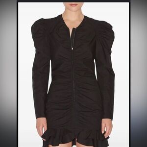 Isabel Marant Étoile Briali Dress 36/4 Black NWOT Ruched Puff Sleeve For Repair